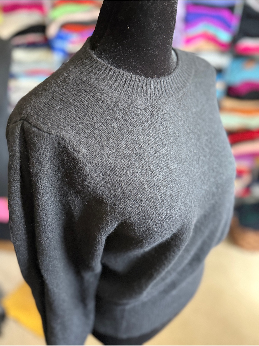 Aqua Crewneck Cashmere Sweater in Black